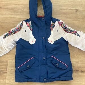 6-7 Mini Boden Blue Floral Horse Kids Jacket Coat